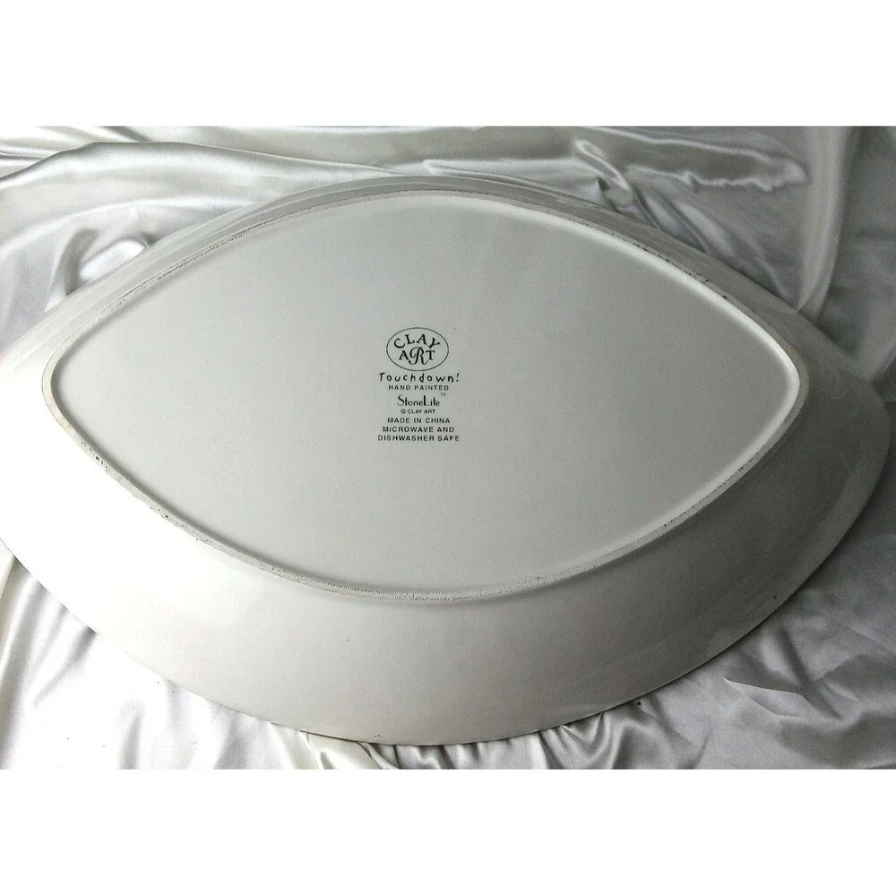 STONELITE CLAY ART TOUCHDOWN CERAMIC FOOTBALL SERVING PLATTER 19''